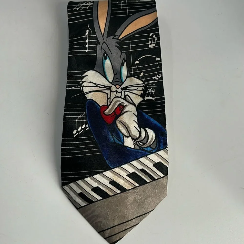 Vintage Looney Tunes Tie Bugs Bunny with Music Notes and Keyboard